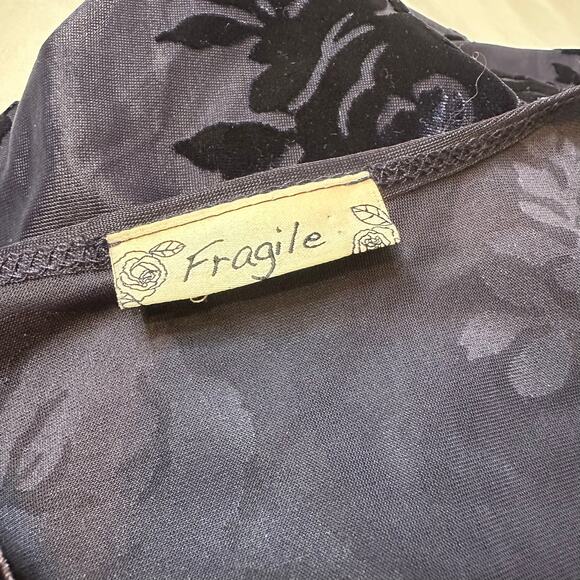 Delicate Dark Blue Velvet Floral Overlay Wrap - Picture 4 of 5